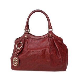 Gucci Guccissima Leather Sukey Tote Shoulder Bag Red